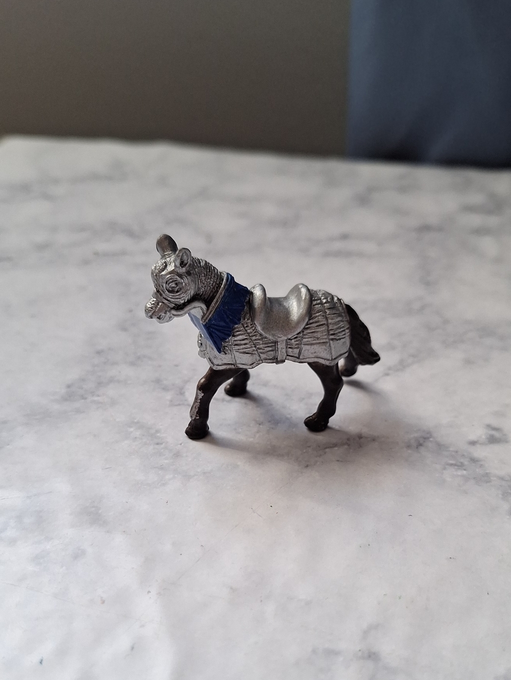 Safari War Horse Tabletop Game Silver & Blue Saddle Horse Figurine Kids Toy